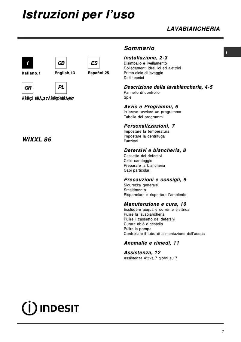 Image de la première page du manuel de l'appareil WIXXL 86 (EU).1