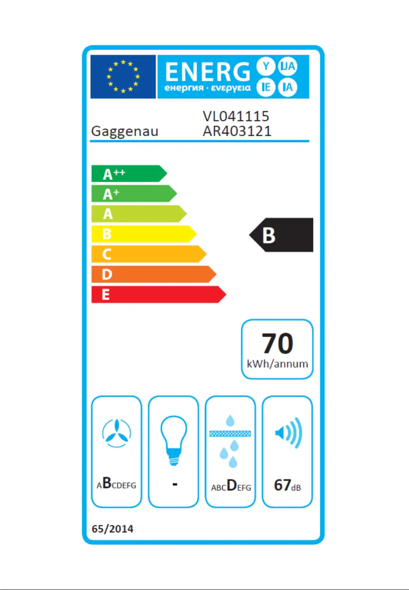 Page 1 de la notice Label énergétique Gaggenau VL041115