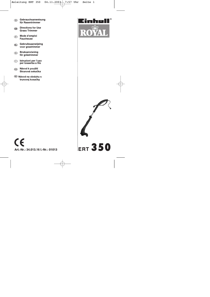 Image de la première page du manuel de l'appareil ERT 350