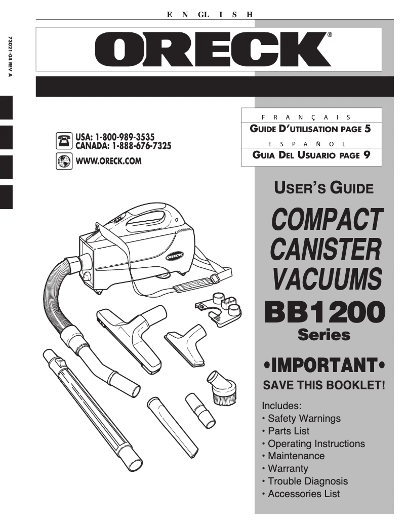 Página 1 del manual Manual de usuario Oreck Elevate Command UK30200