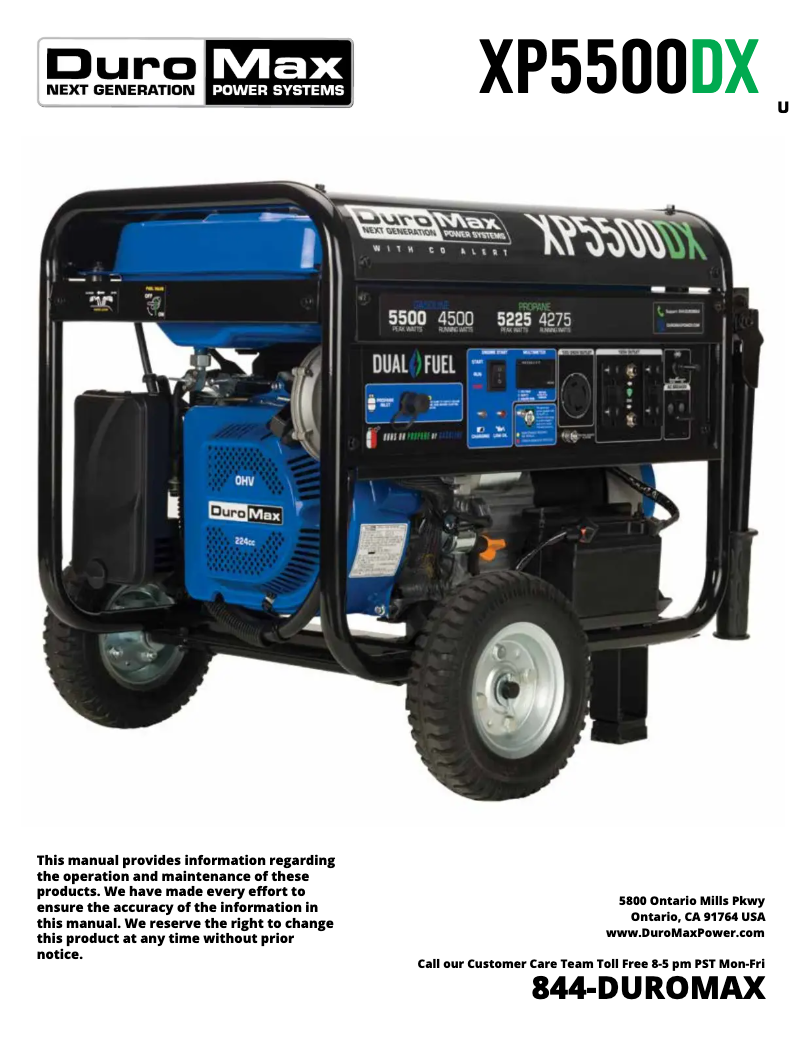 Page 1 de la notice Manuel utilisateur DuroMax XP5500DX