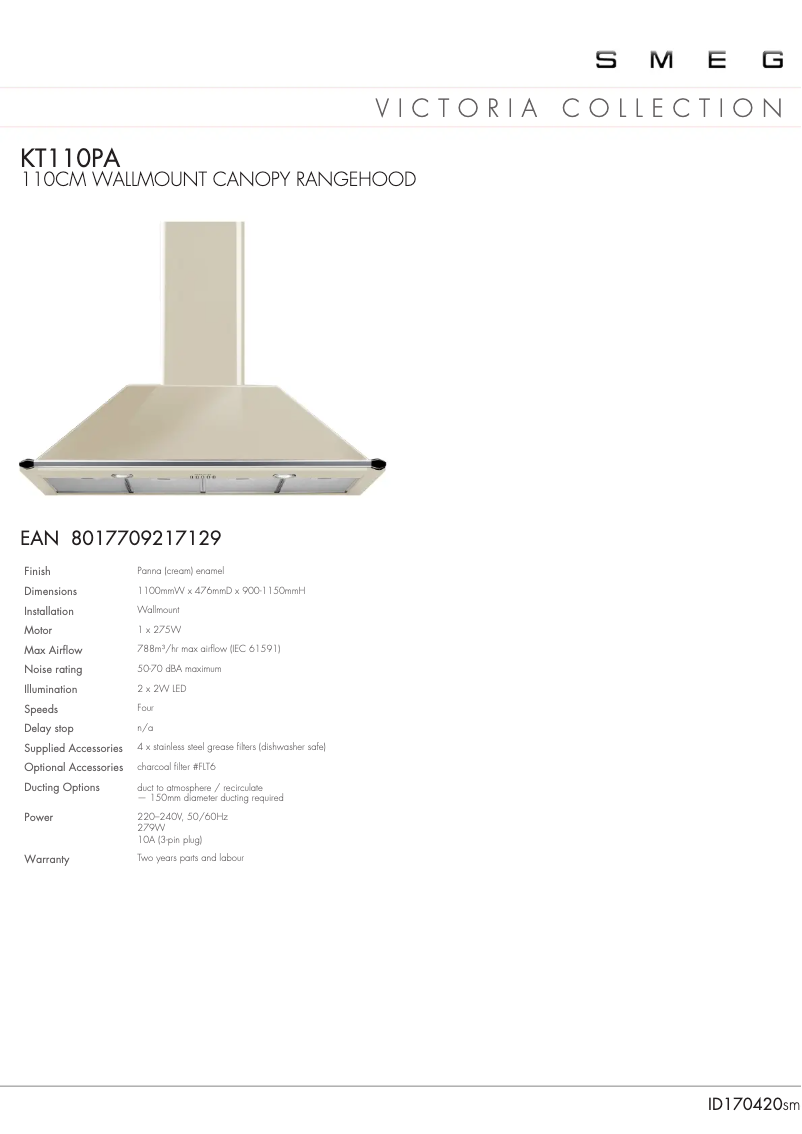 Page n°1 - Fiche technique Smeg KT110P