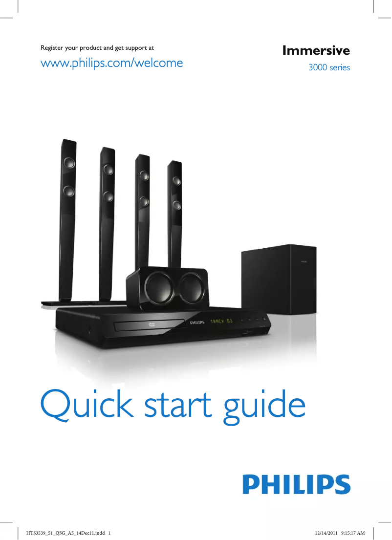 Page 1 de la notice Guide de démarrage rapide Philips HTS3539