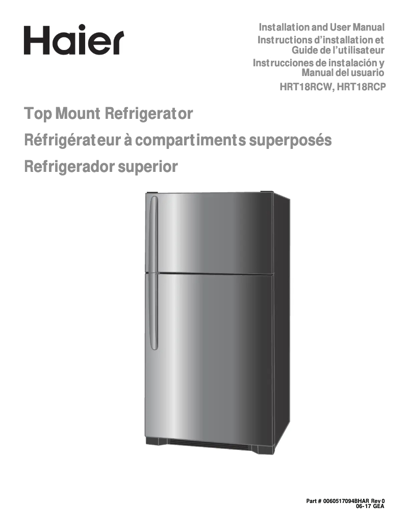 Image de la première page du manuel de l'appareil HRT18RCPB