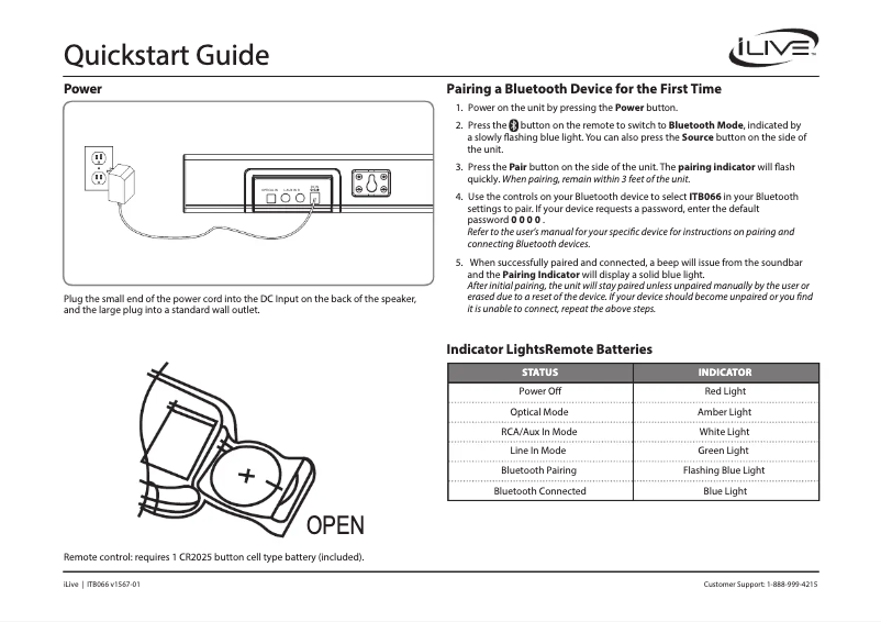 Page 1 de la notice Guide de démarrage rapide iLive ITB066B
