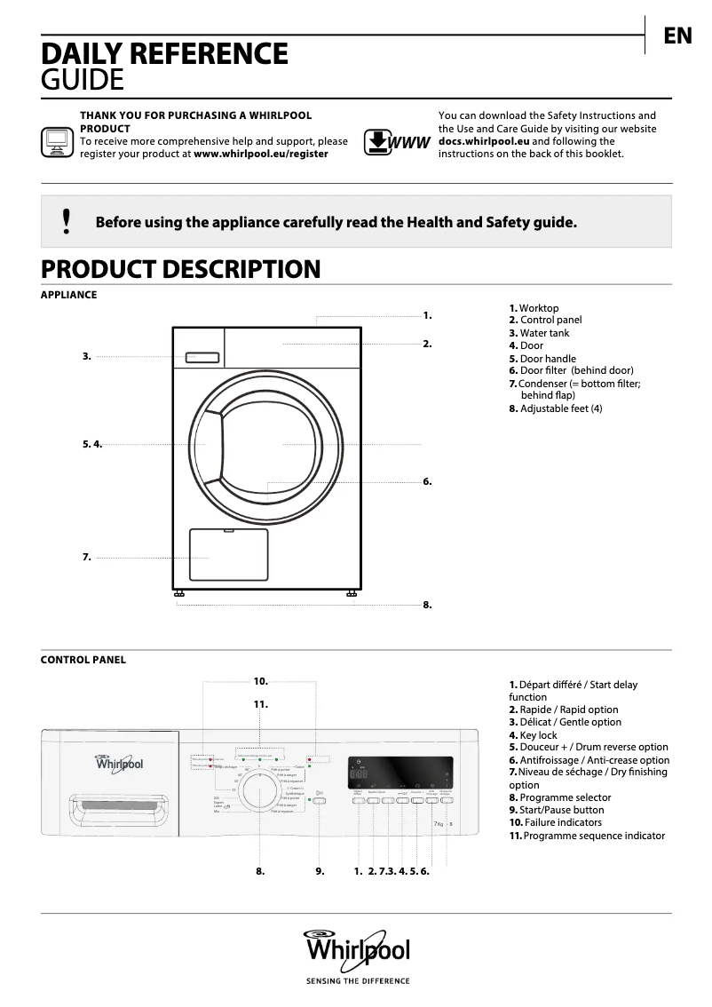 Page n°1 - Manuel utilisateur Whirlpool DELX7 0113
