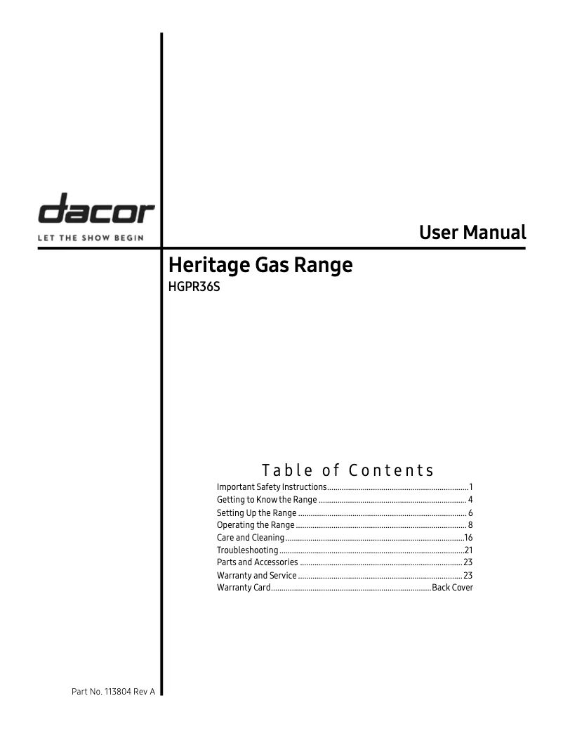 Image de la première page du manuel de l'appareil HGPR36S