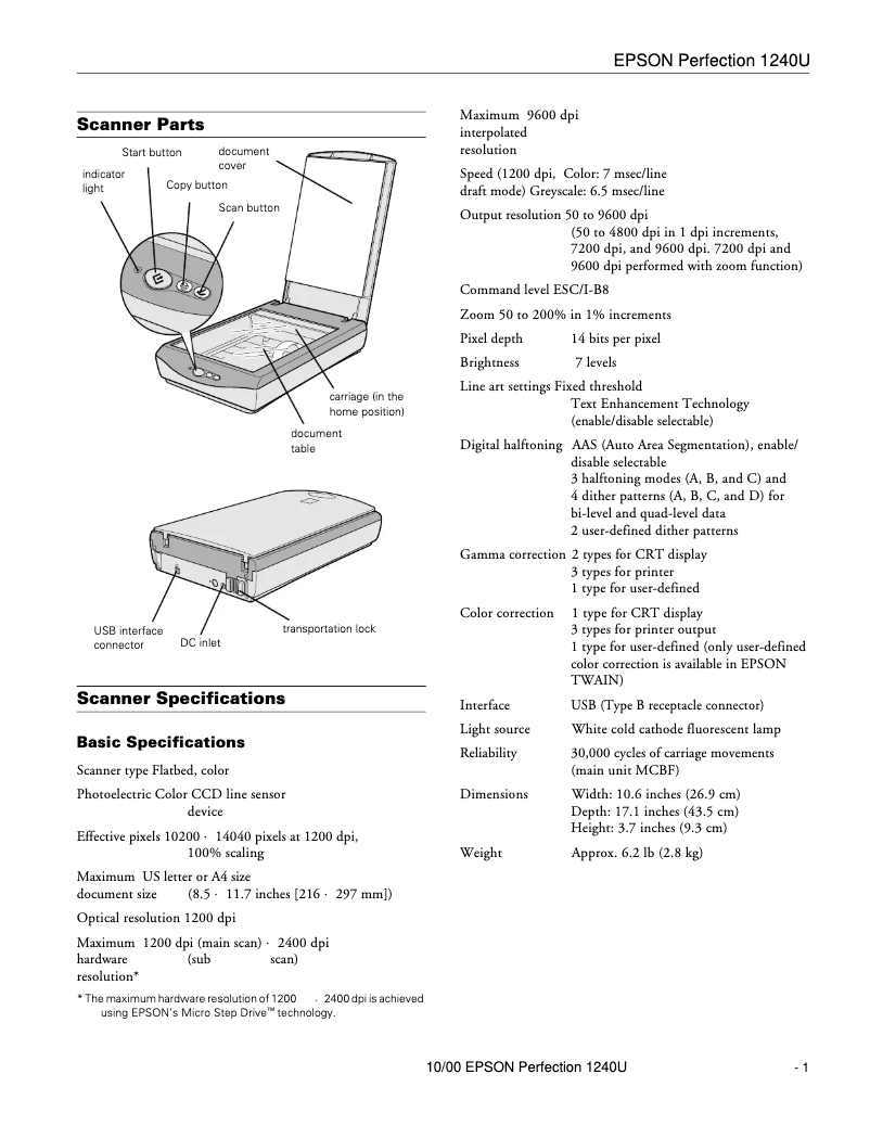 Image de la première page du manuel de l'appareil Perfection 1240U Photo