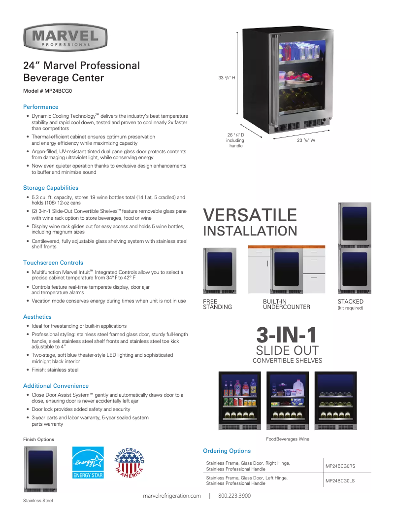 Page 1 de la notice Fiche technique Marvel MP24BCG0LS