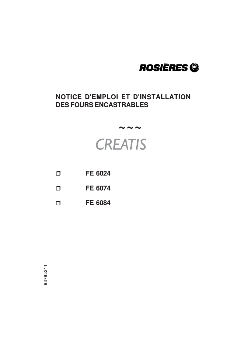 Page 1 de la notice Manuel utilisateur Rosieres FE 6084 PN