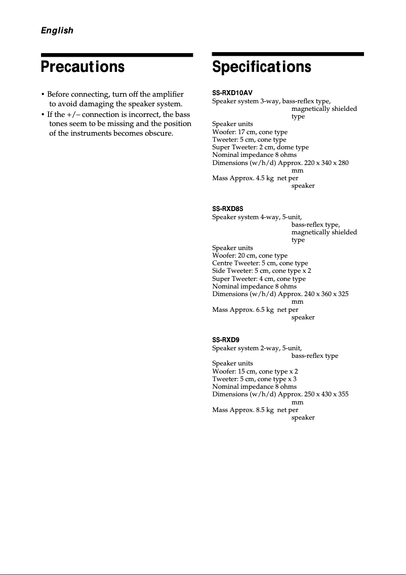 Página 1 del manual Manual de usuario Sony SS-RXD9