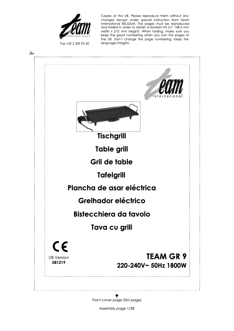 Page 1 of the manual User Manual Team GR 9