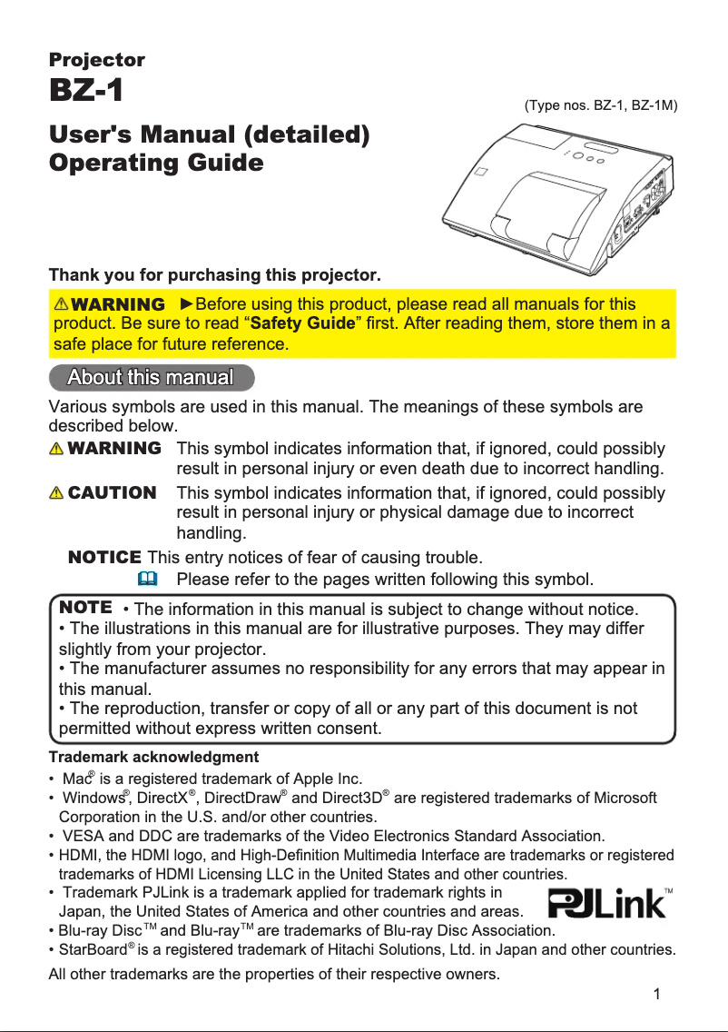 Page n°1 - Manuel utilisateur Hitachi BZ-1MEF
