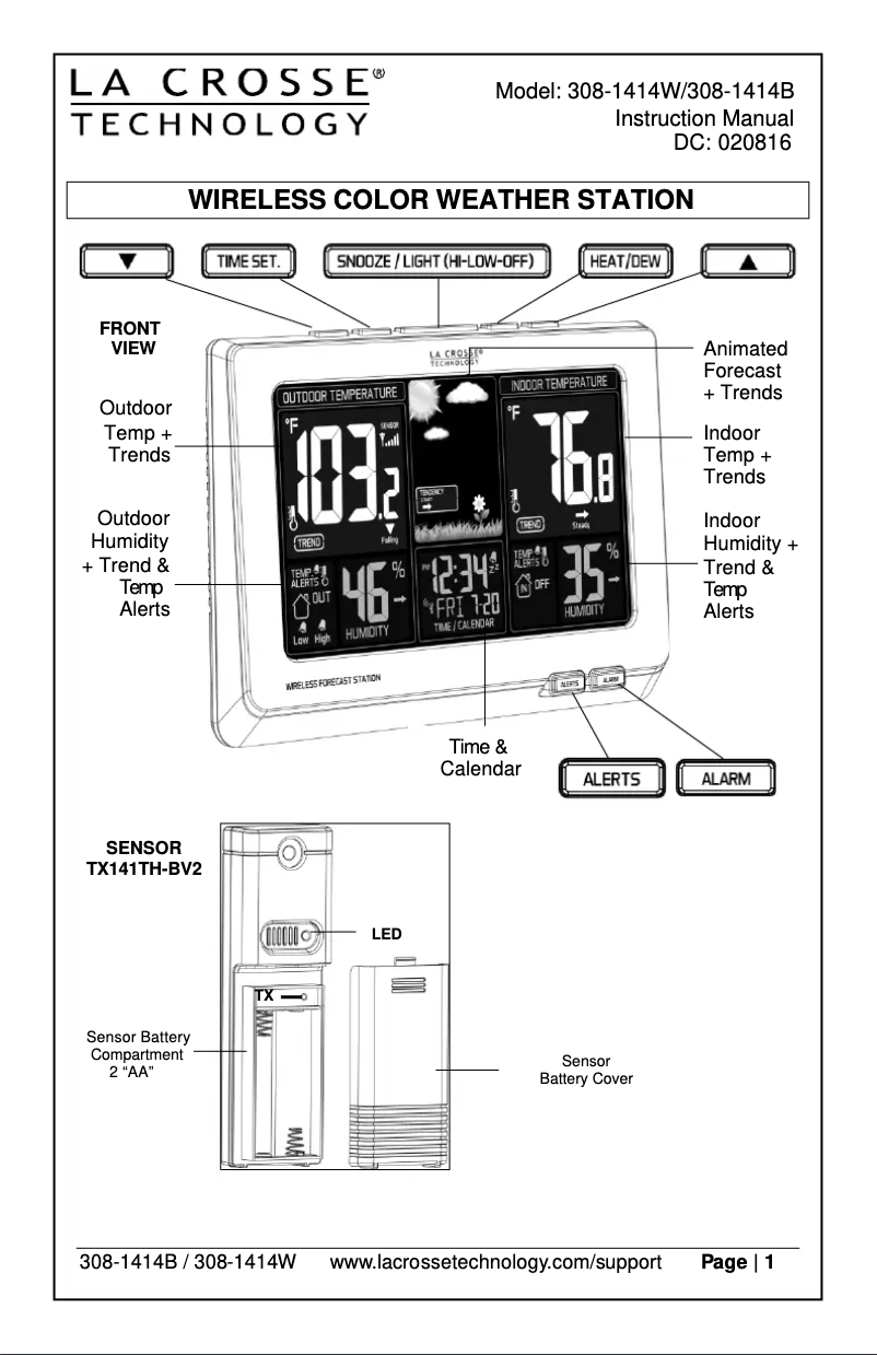 Page n°1 - Manuel utilisateur La Crosse Technology 308-1414W