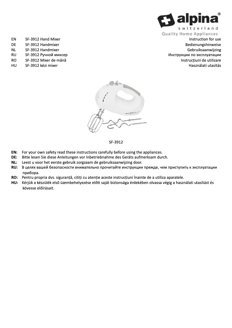 Page n°1 - Manuel utilisateur Alpina SF-3912
