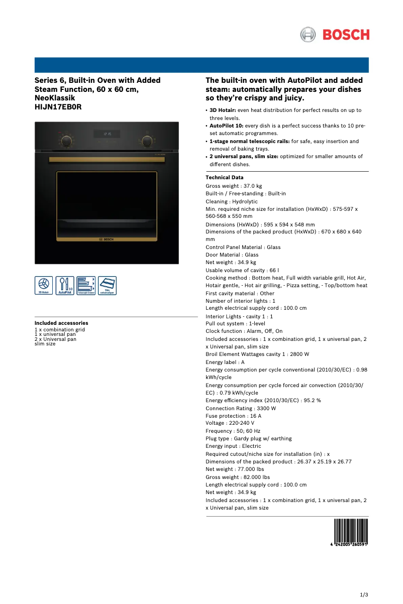 Page n°1 - Fiche technique Bosch HIJN17EB0R