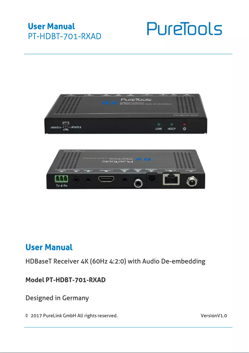 Image de la première page du manuel de l'appareil PT-HDBT-701-RXAD