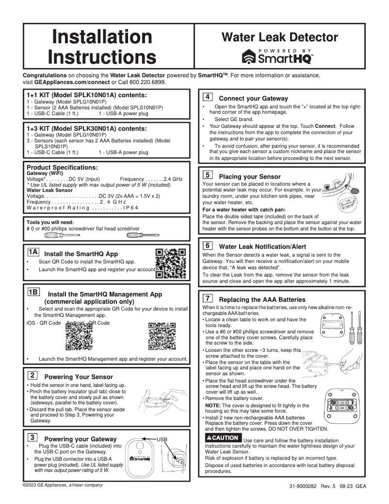Page 1 de la notice Guide d'installation GE SPLK30N01A