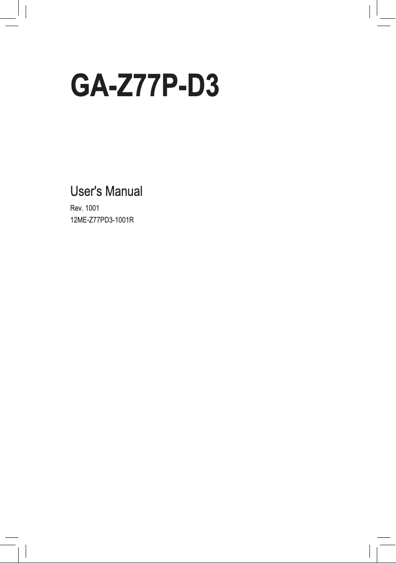 Page 1 de la notice Manuel utilisateur Gigabyte GA-Z77P-D3