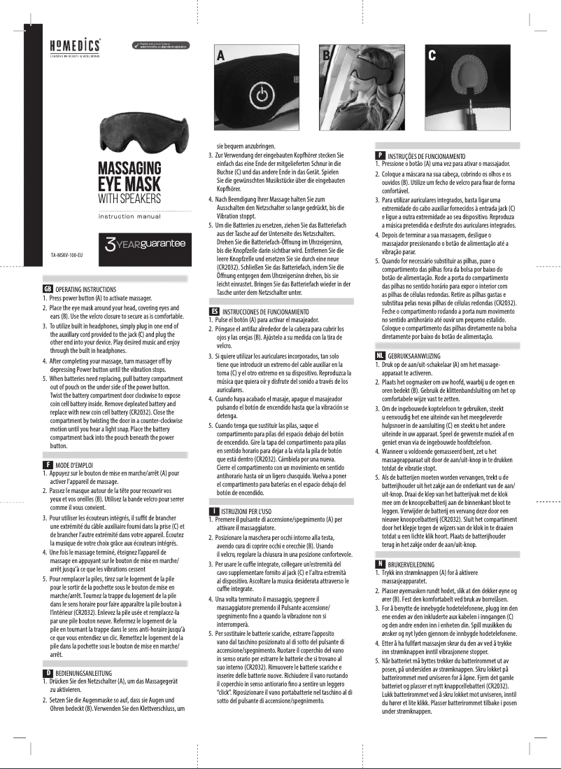 Page 1 de la notice Manuel utilisateur Homedics TA-MSKV-100-EU