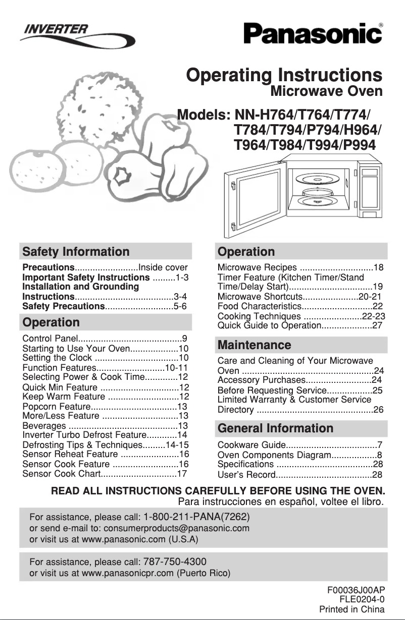 Page 1 de la notice Manuel utilisateur Panasonic Inverter NN-P794