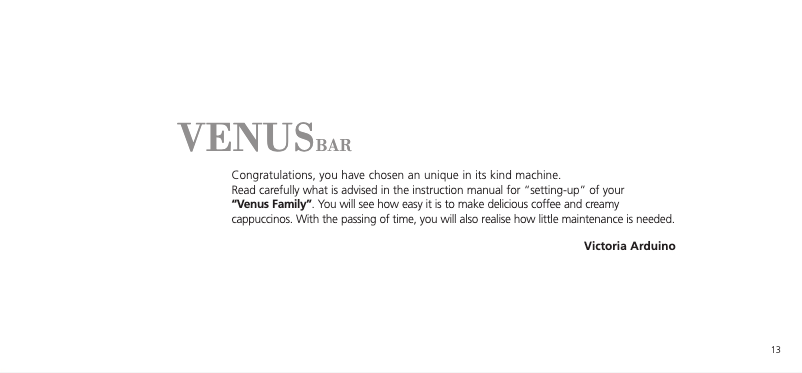 Image de la première page du manuel de l'appareil Venus Bar