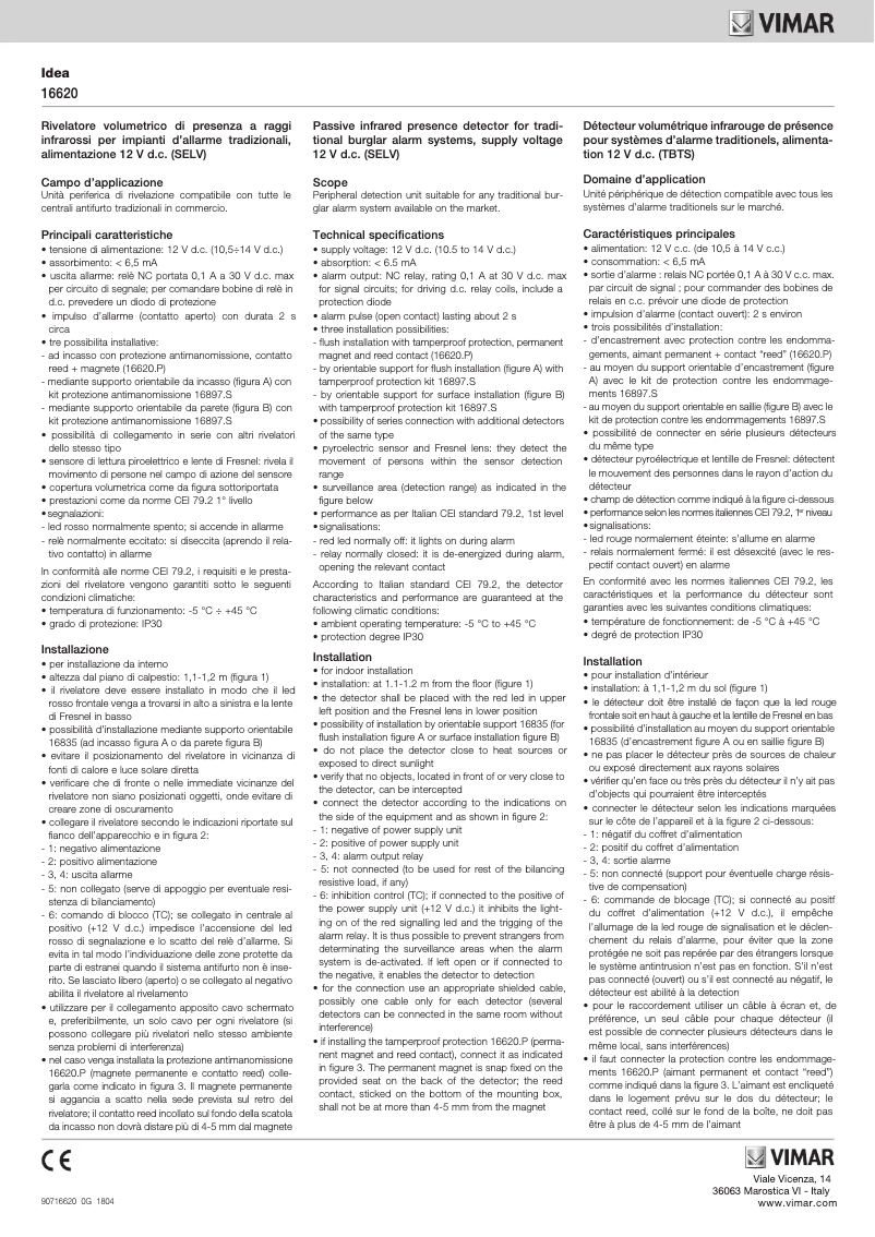 Page 1 de la notice Manuel utilisateur Vimar 16620.B