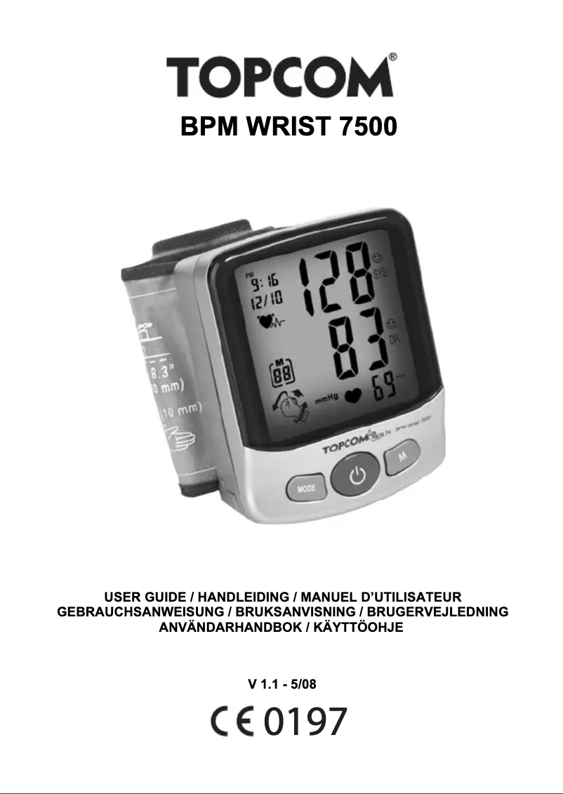 Page n°1 - Manuel utilisateur Topcom BPM Wrist 7500