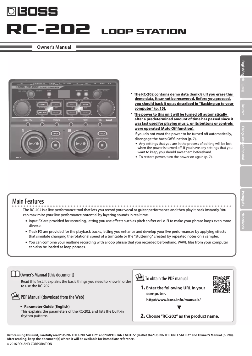 Image de la première page du manuel de l'appareil RC-202