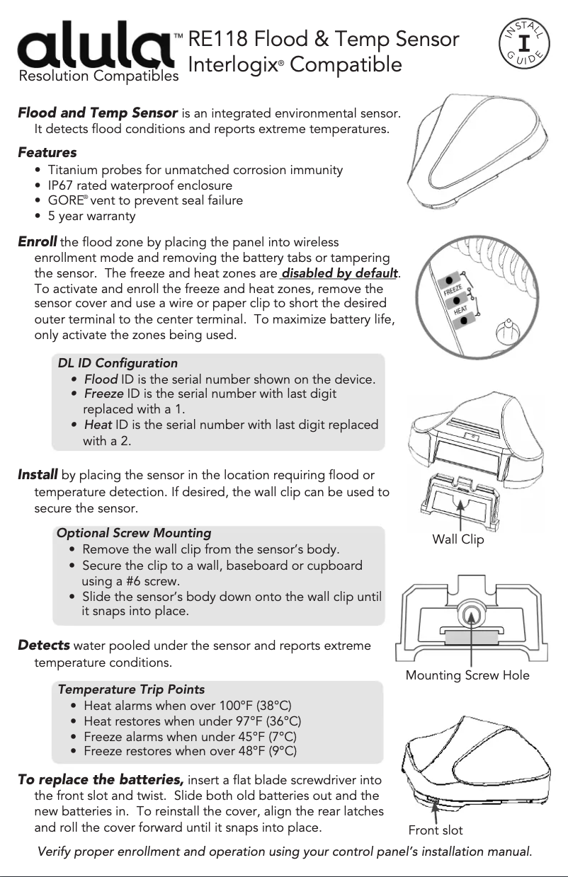 Page n°1 - Manuel utilisateur Alula RE118
