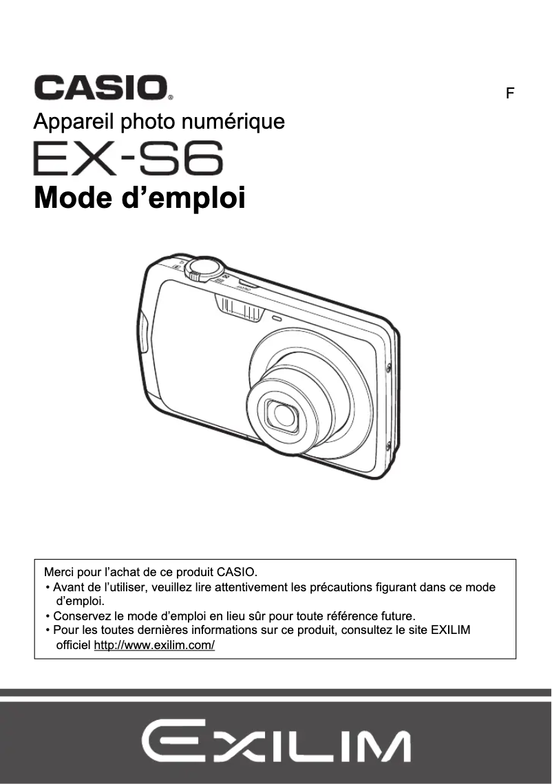 Image de la première page du manuel de l'appareil Exilim EX-S6