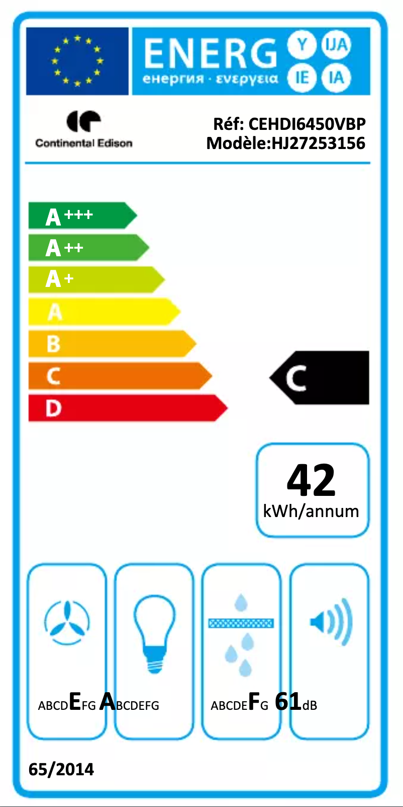 Page n°1 - Label énergétique Continental Edison CEHDI6450VBP