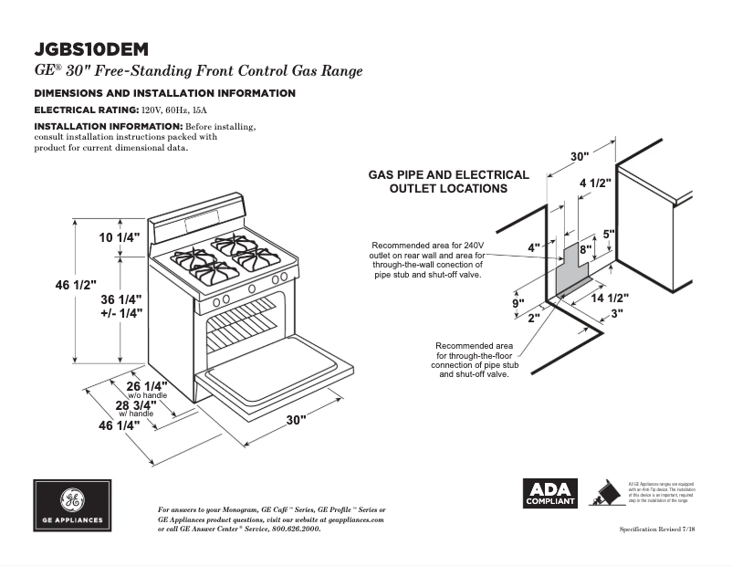 Page n°1 - Fiche technique GE JGBS10DEMBB