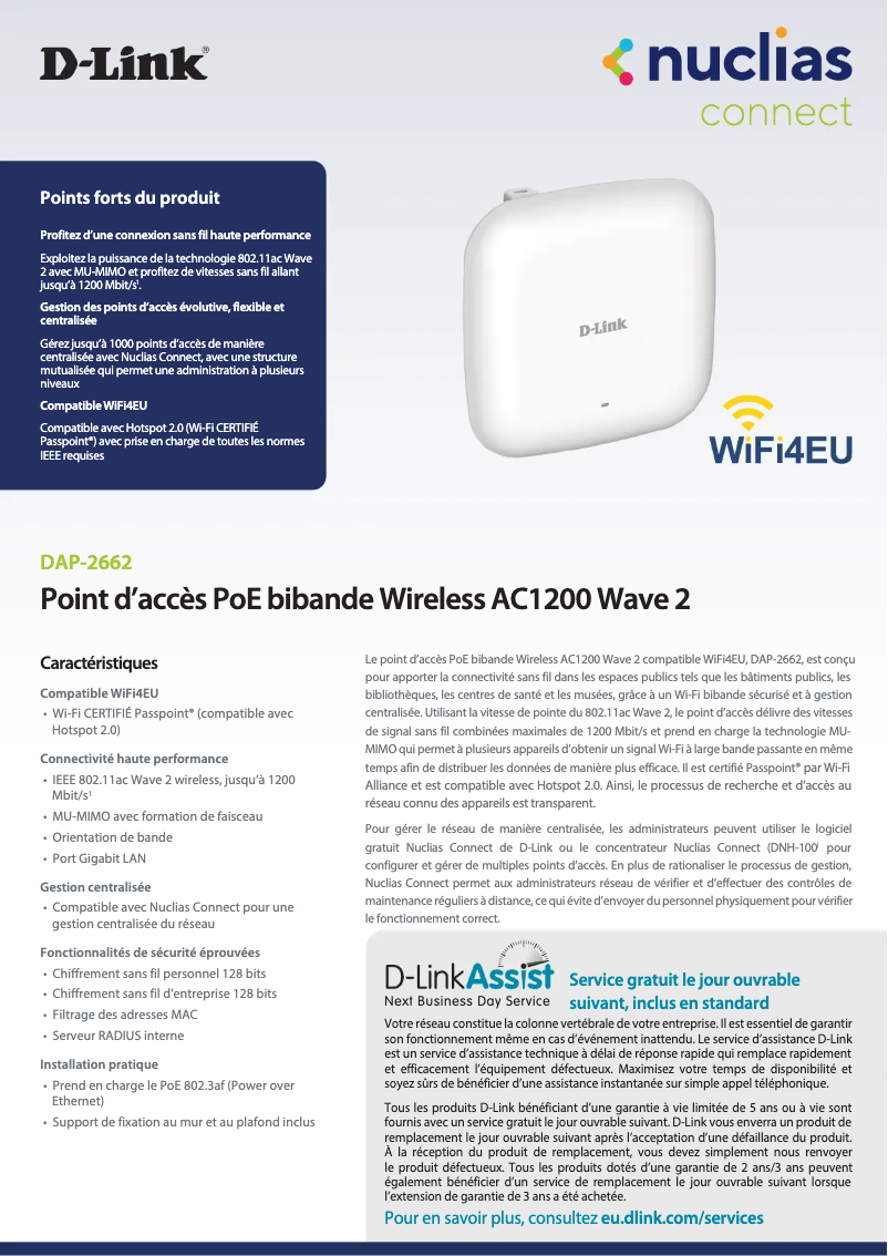 Page 1 de la notice Fiche technique D-Link DAP-2662