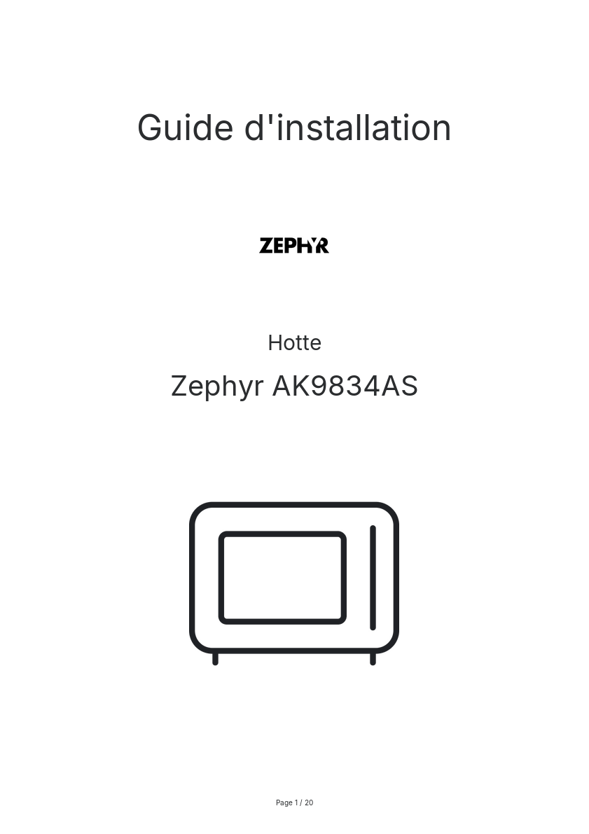 Page n°1 - Guide d'installation Zephyr AK9834AS