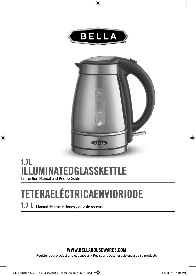 Page 1 de la notice Manuel utilisateur Bella 1.7 Liter Illuminated Kettle