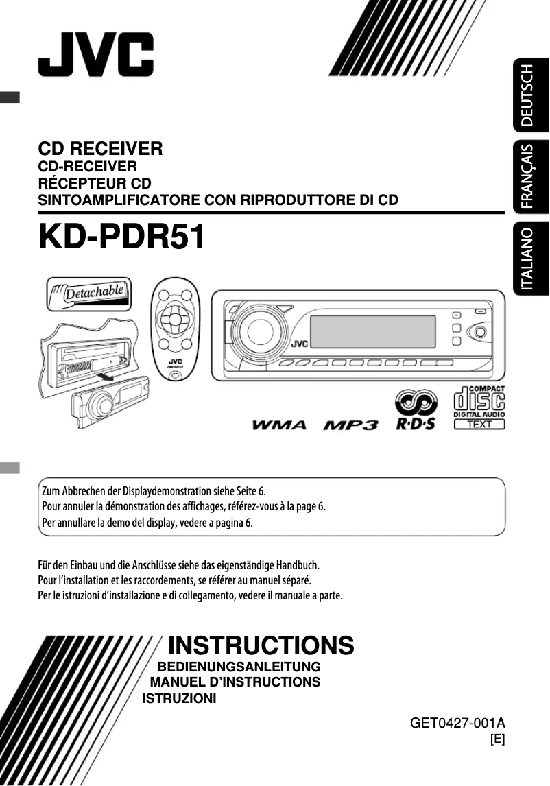 Page 1 de la notice Manuel utilisateur JVC KD-PDR51