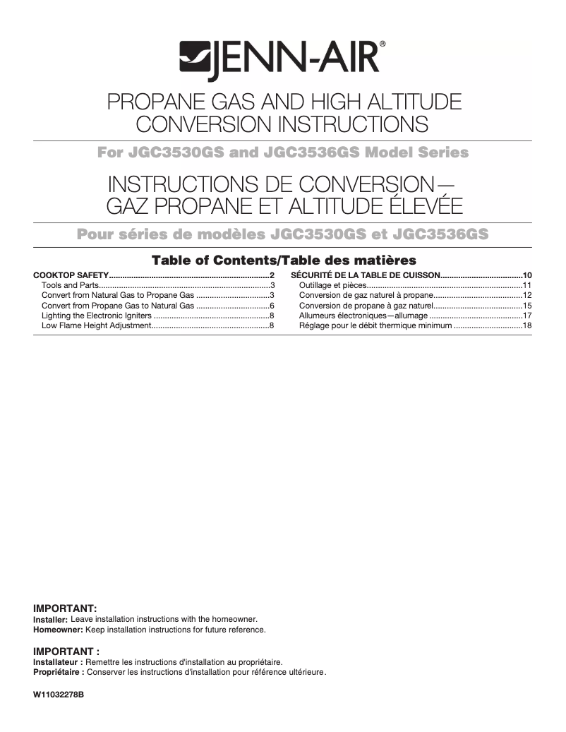 Page n°1 - Instructions / montage JennAir JGC3530GS