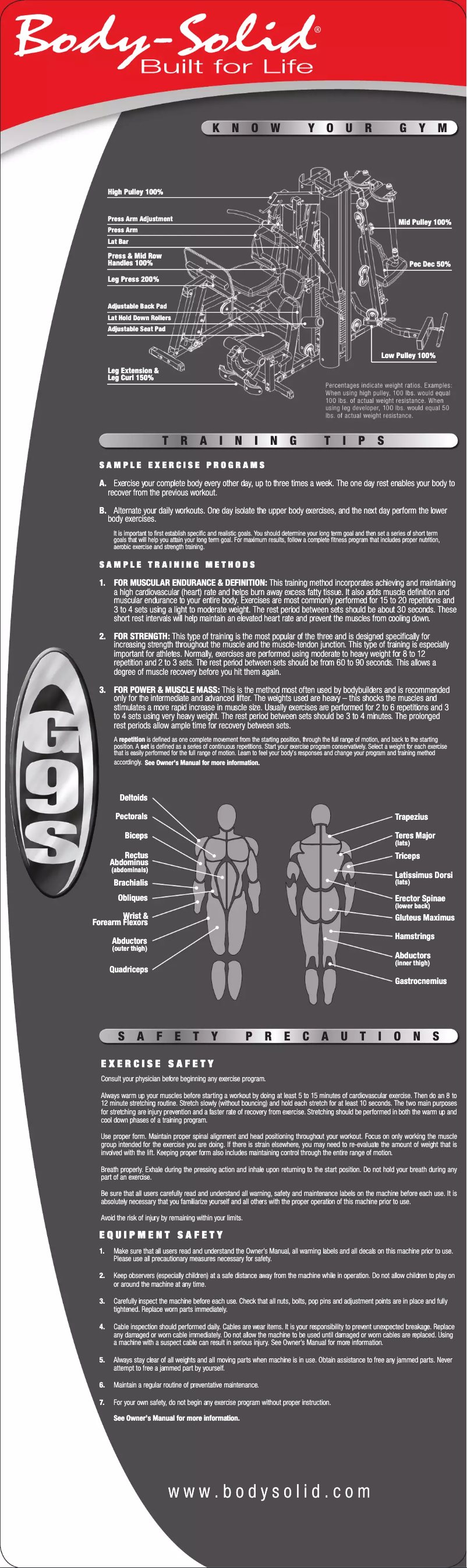 Page 1 de la notice Brochure Body-Solid G9S