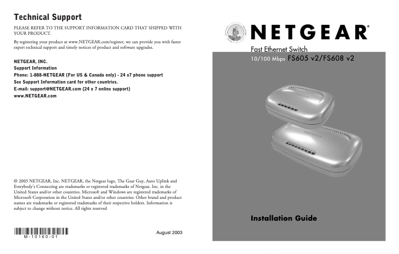 Page n°1 - Guide d'installation Netgear FS605
