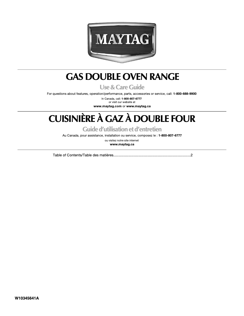 Page n°1 - Manuel d'utilisation et d'entretien Maytag MGT8775XS