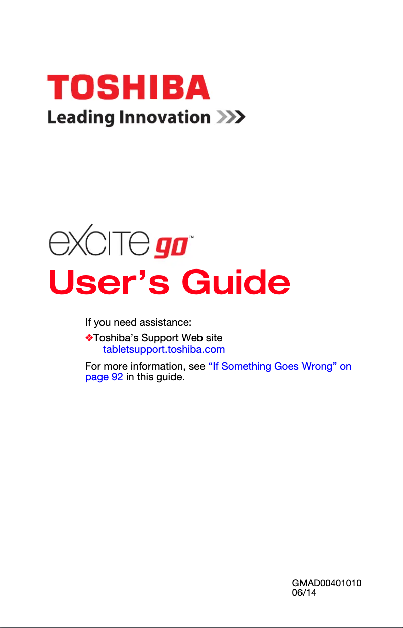 Page 1 de la notice Manuel utilisateur Toshiba Excite Go