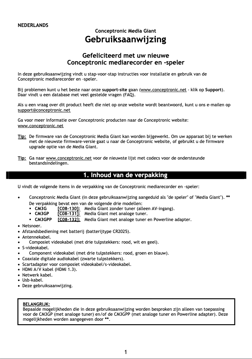 Page 1 de la notice Manuel utilisateur Conceptronic Media Giant Plus