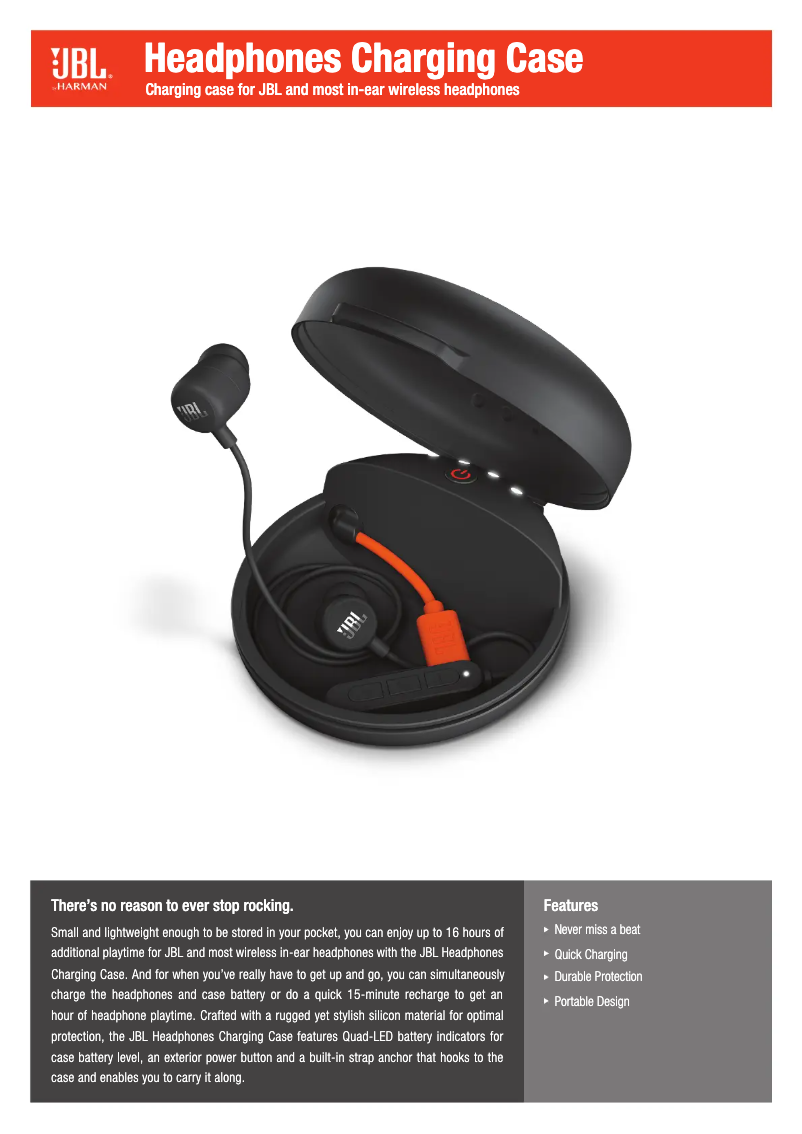 Page 1 de la notice Fiche technique JBL Headphones Charging Case