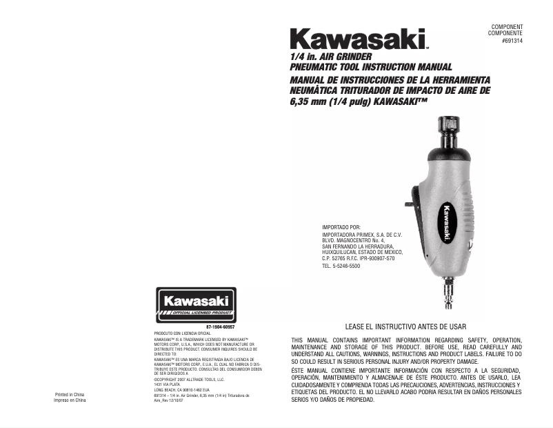 Page 1 de la notice Manuel utilisateur Kawasaki 840772