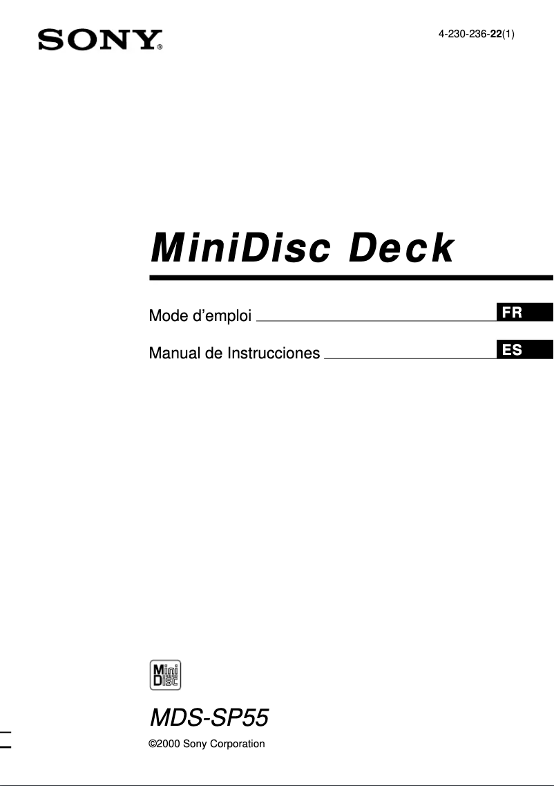 Image de la première page du manuel de l'appareil MDS-SP55