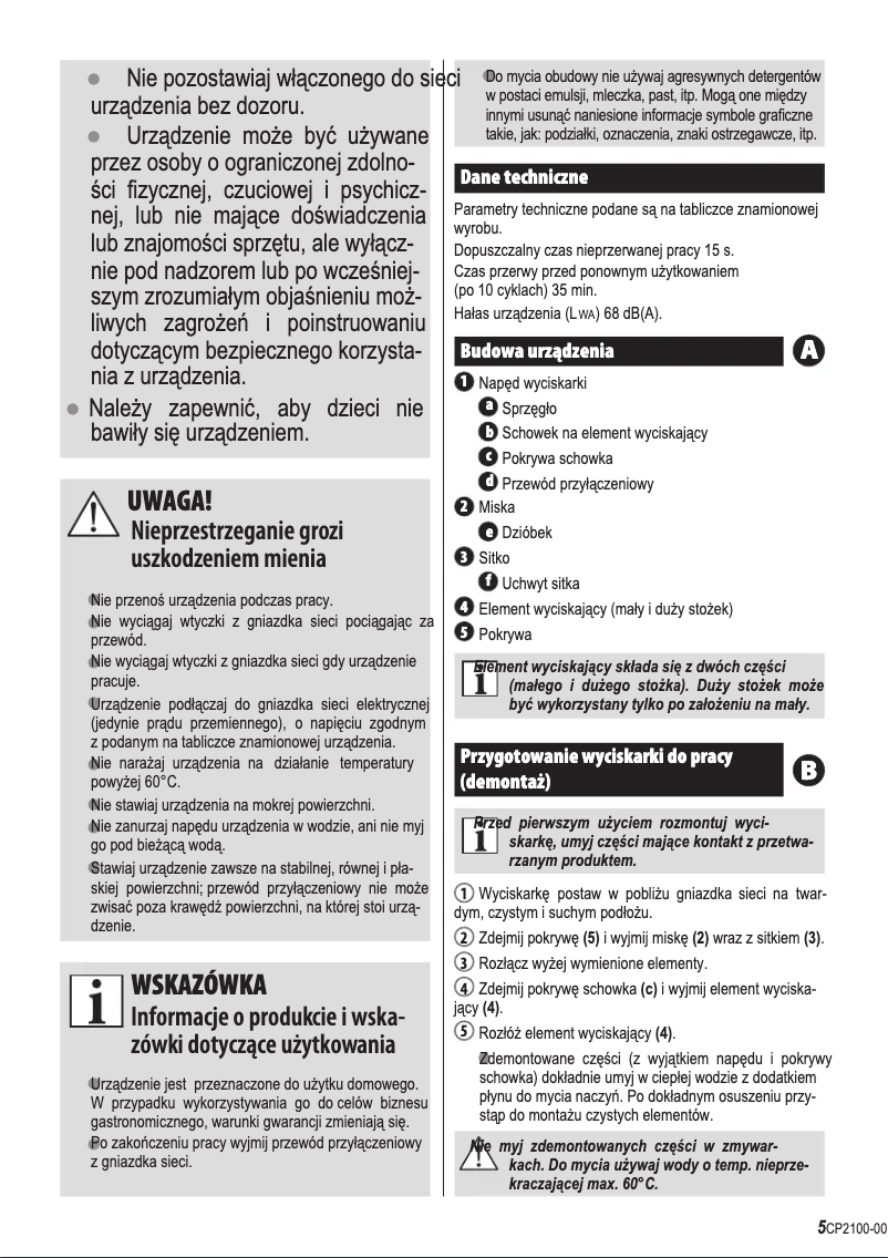 Página 1 del manual Manual de usuario Zelmer ZCP2100X