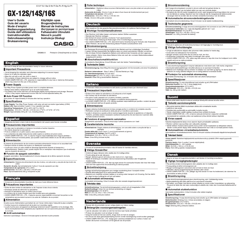 Image de la première page du manuel de l'appareil GX-14S