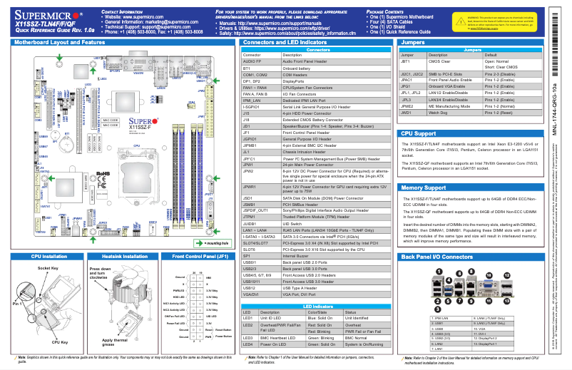 Page 1 de la notice Guide de démarrage rapide Supermicro X11SSZ-F