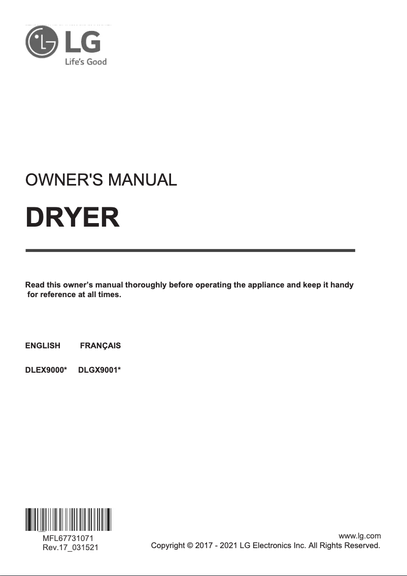 Page 1 de la notice Manuel utilisateur LG DLEX9000V